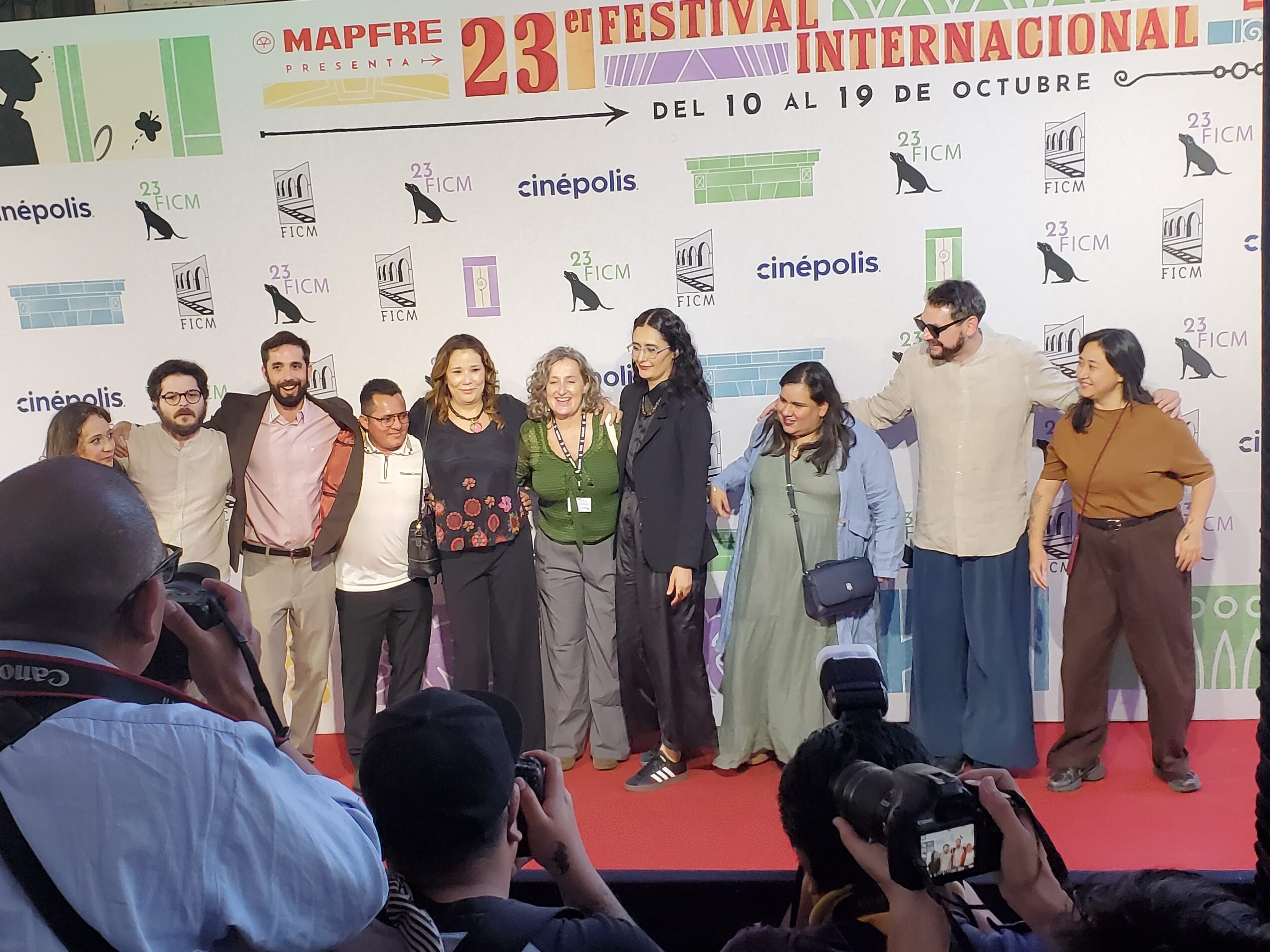 The crew of La Reserva on the Red Carpet at FICM 2025